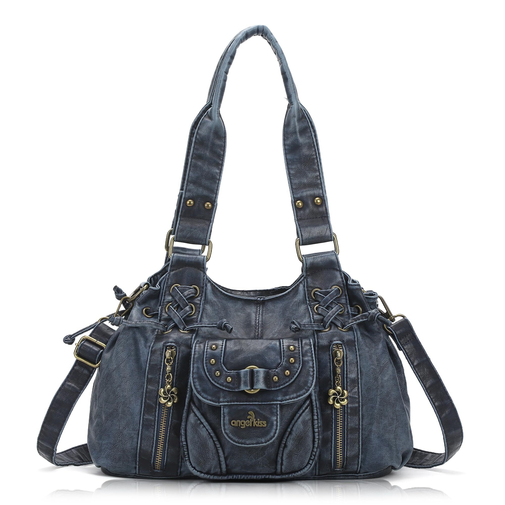 1055 Small Hobo Bags Retro Washed Leather Shoulder Handbag Roomy Top